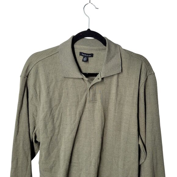 Van Heusen Mens Sz M Green Solid Long Sleeve Collared Polo Shirt - Picture 9 of 11